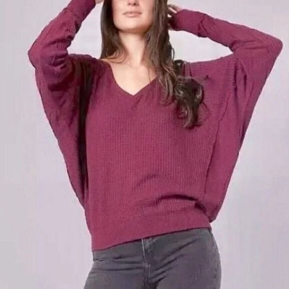 Free People Santa Clara Thermal Knit Top oversized V Neck Dolman Women’s Sz XS - Picture 3 of 16